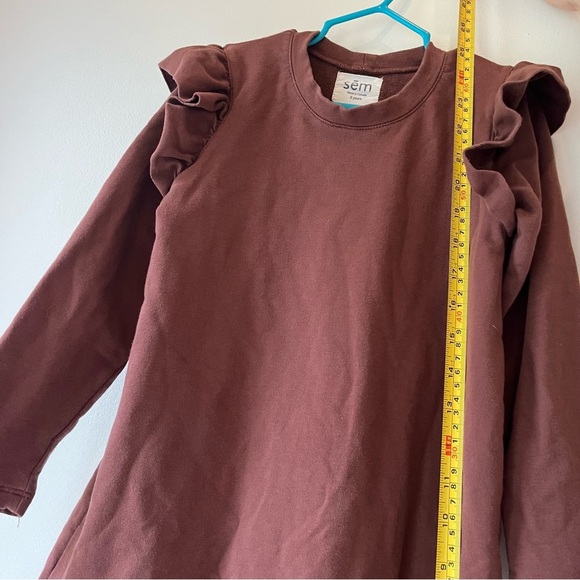 Sem Organic Cotton Ruffle Shoulder Dress 8Y Made in Canada Brown Long Sleeve - Picture 4 of 8